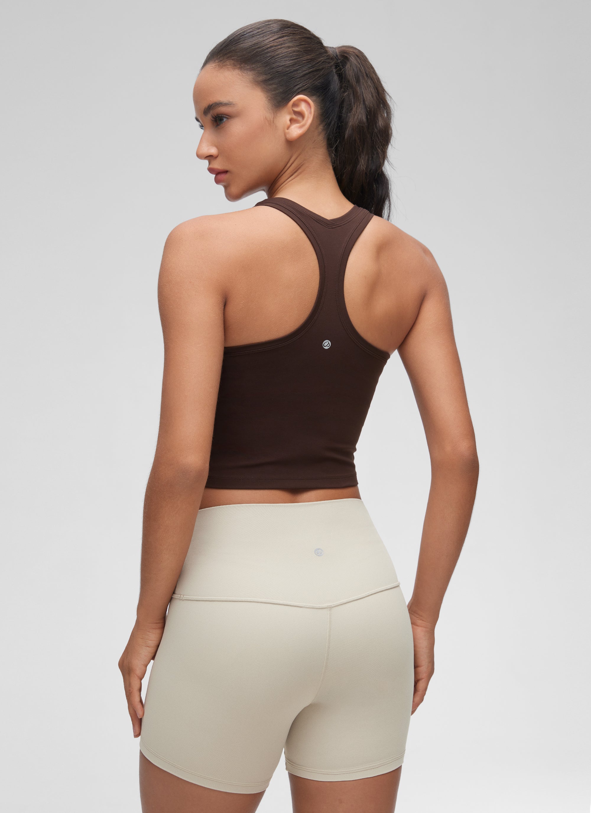 CRZ YOGA Women's Butterluxe Scoop Neck Racerback Cropped Lounge Yoga Tank Hot Fudge Brown