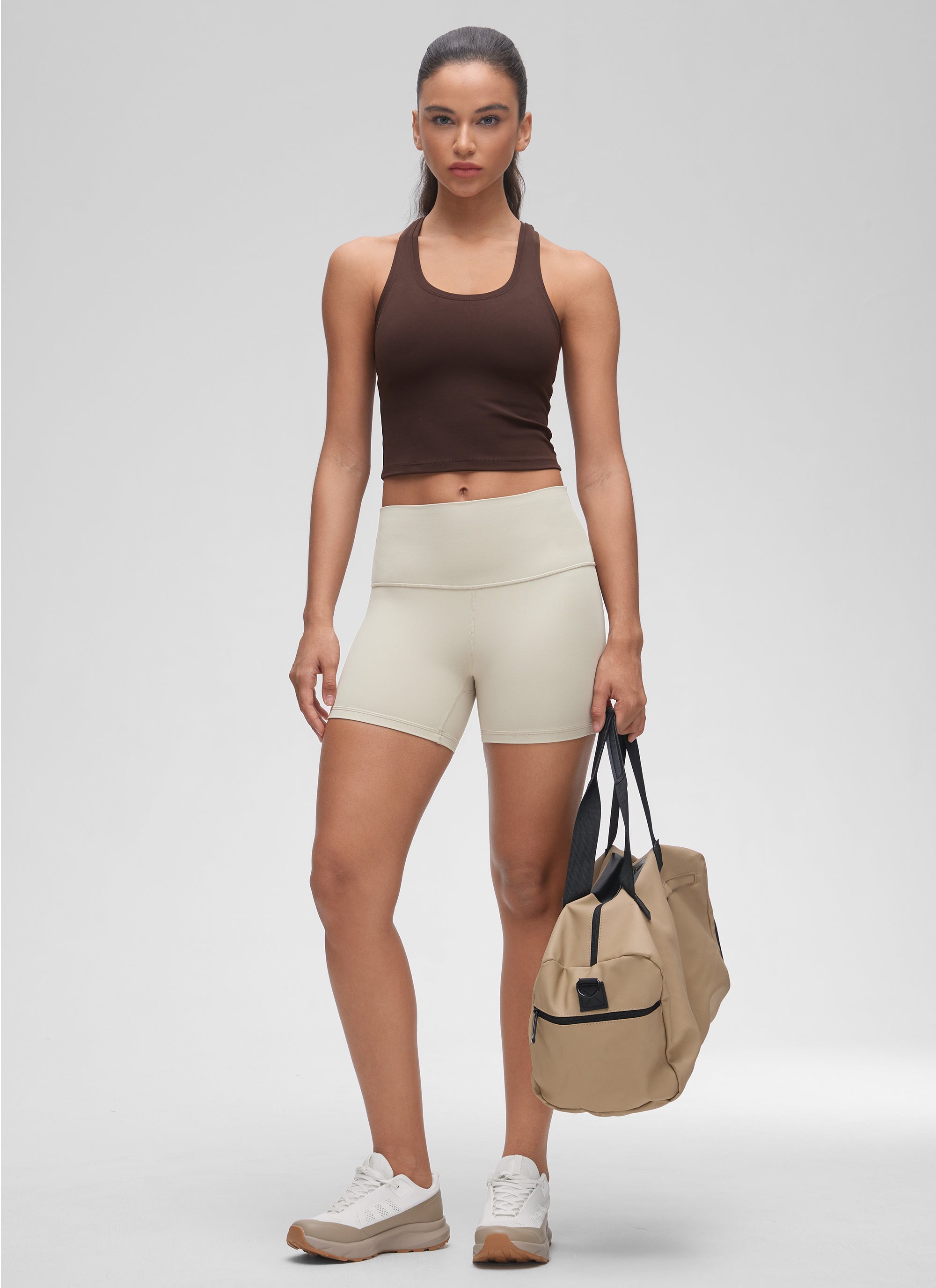 CRZ YOGA Women's Butterluxe Scoop Neck Racerback Cropped Lounge Yoga Tank Hot Fudge Brown