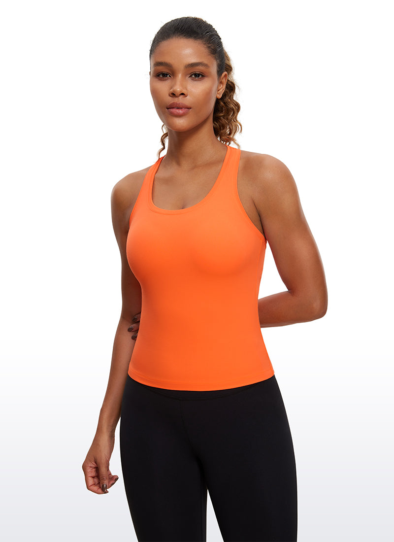 CRZ YOGA Women's Yoga Tight Fit Butterluxe Crewneck Tank Top Racerback Neon Orange