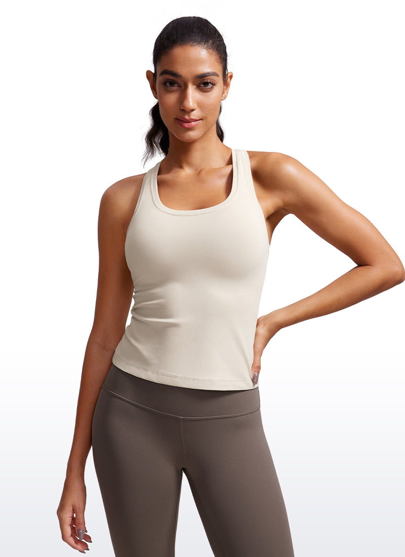 CRZ YOGA Women's Yoga Tight Fit Butterluxe Crewneck Tank Top Racerback Mojave Tan