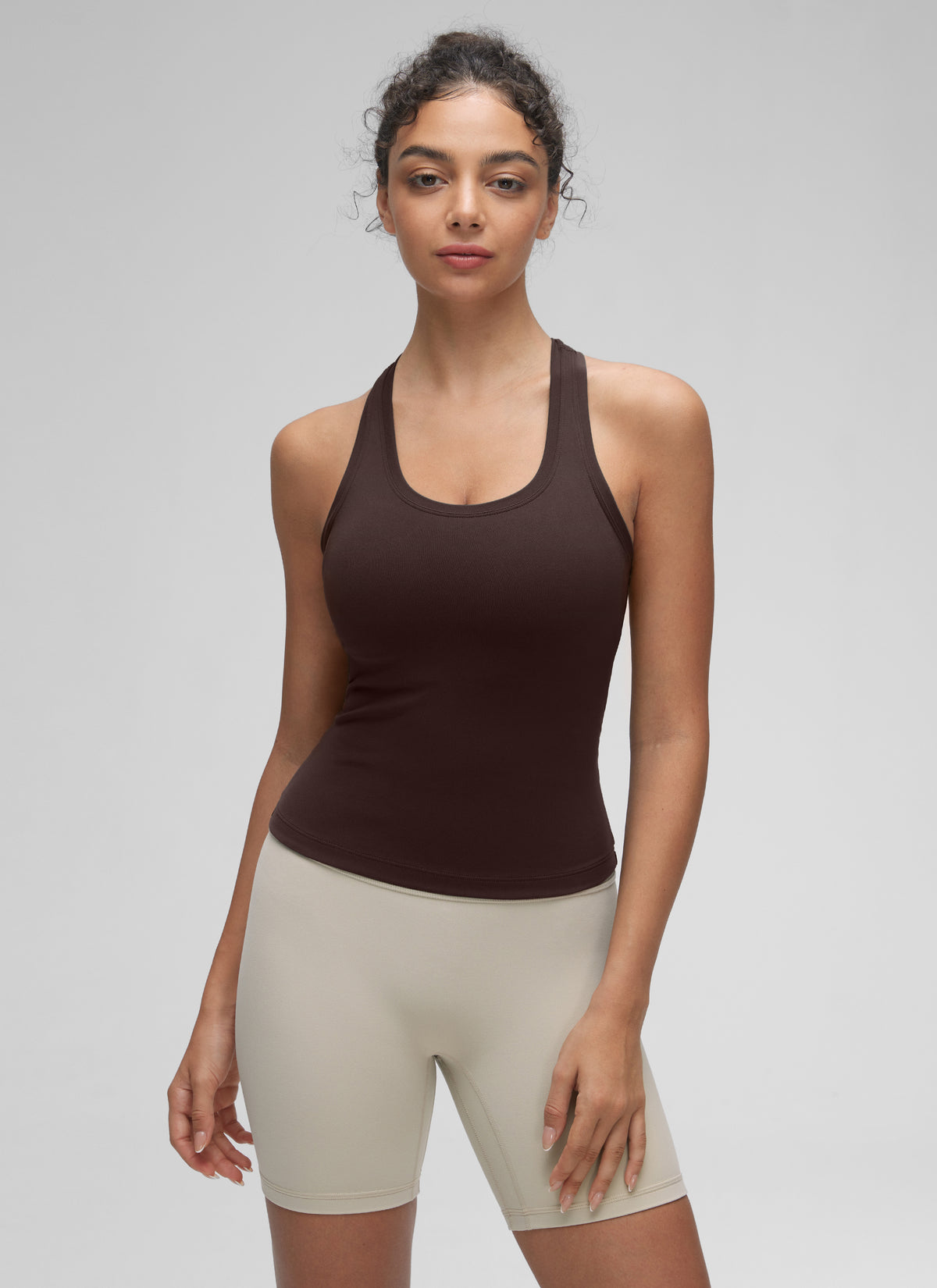 CRZ YOGA Women's Yoga Tight Fit Butterluxe Crewneck Tank Top Racerback Hot Fudge Brown @model_info:Anano