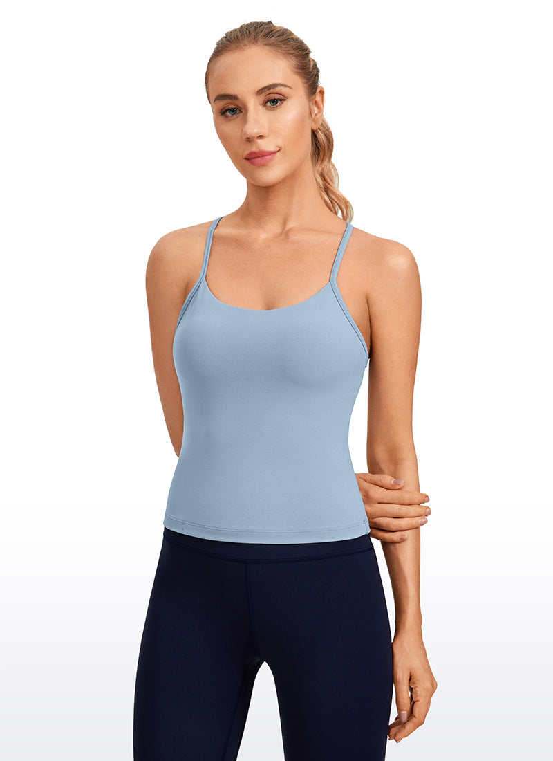 CRZ YOGA Women's Yoga Slim Fit Butterluxe Built-in Bra Tank Y Back Cambric Blue