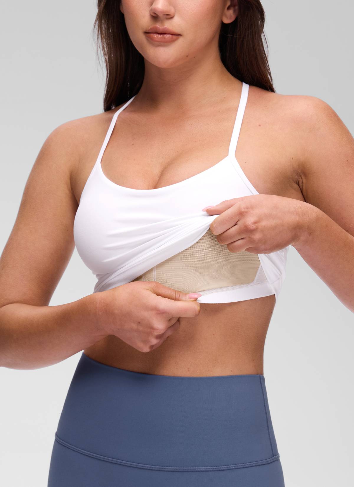 CRZ YOGA Women's Yoga Slim Fit Butterluxe Built-in Bra Tank Y Back White @model_info:Brooklyn