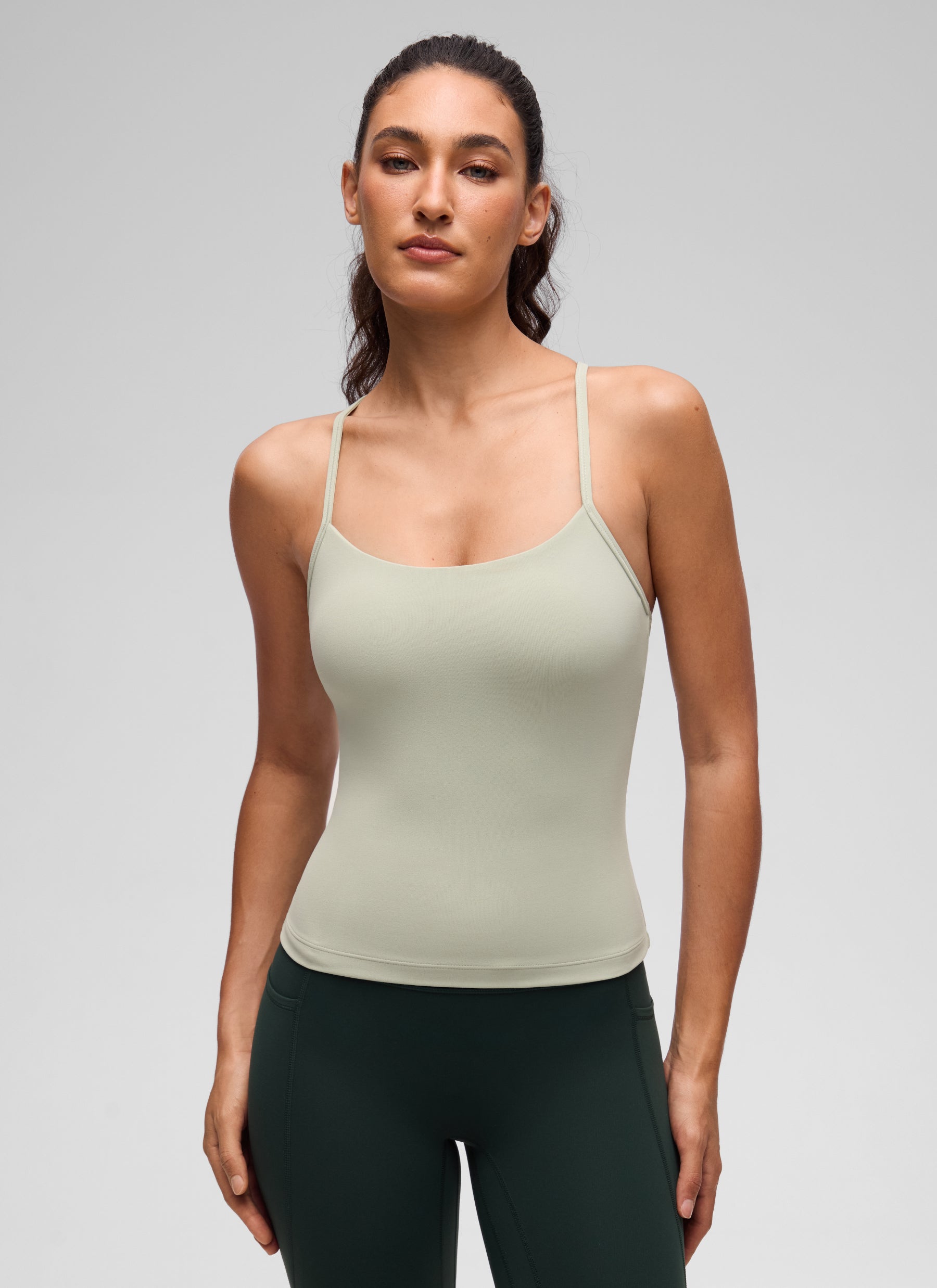 CRZ YOGA Women's Yoga Slim Fit Butterluxe Built-in Bra Tank Y Back Fog Green @model_info:V