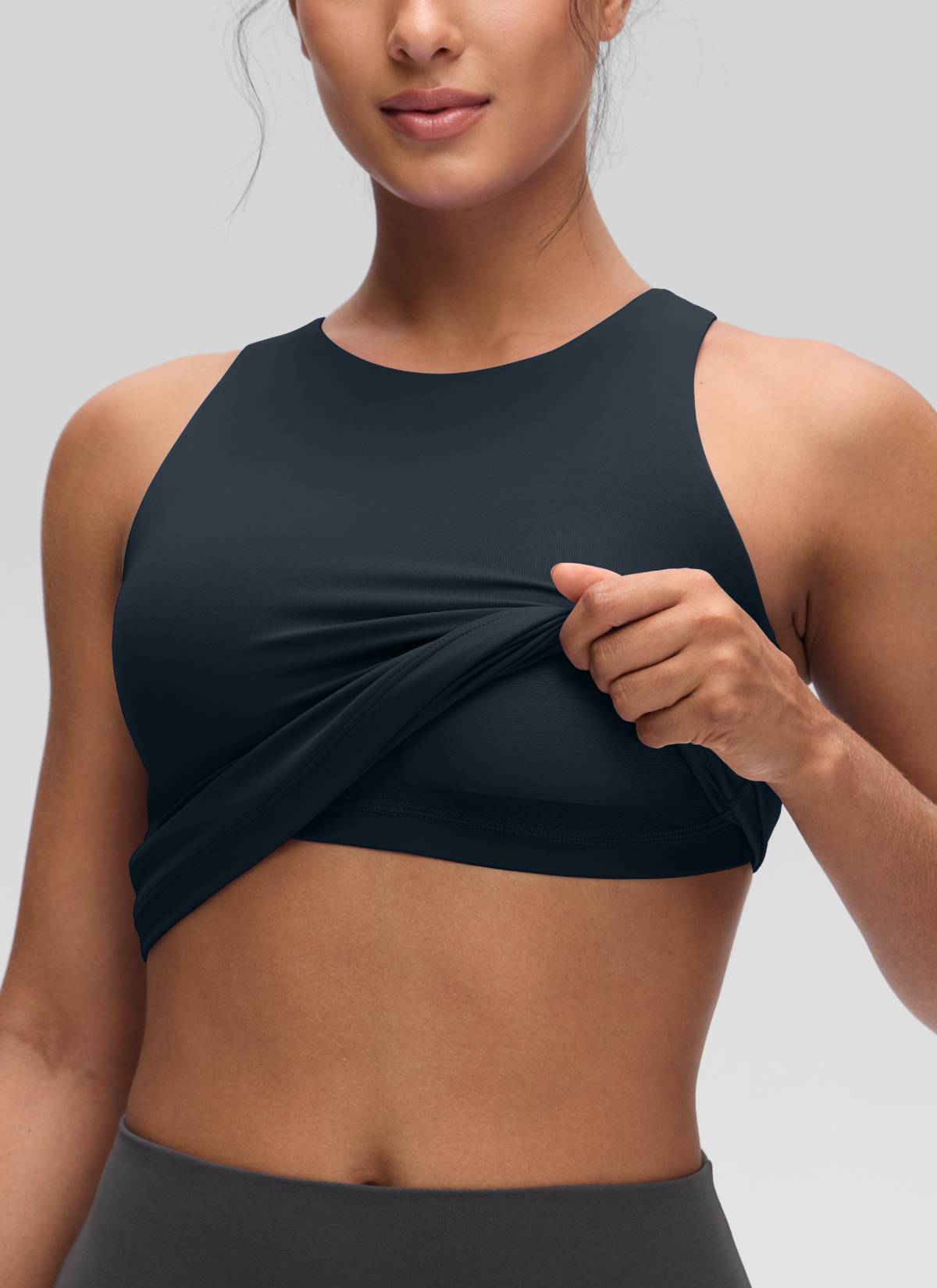 CRZ YOGA Women's Yoga Slim Fit Top Butterluxe Tank Racerback High Neck True Navy