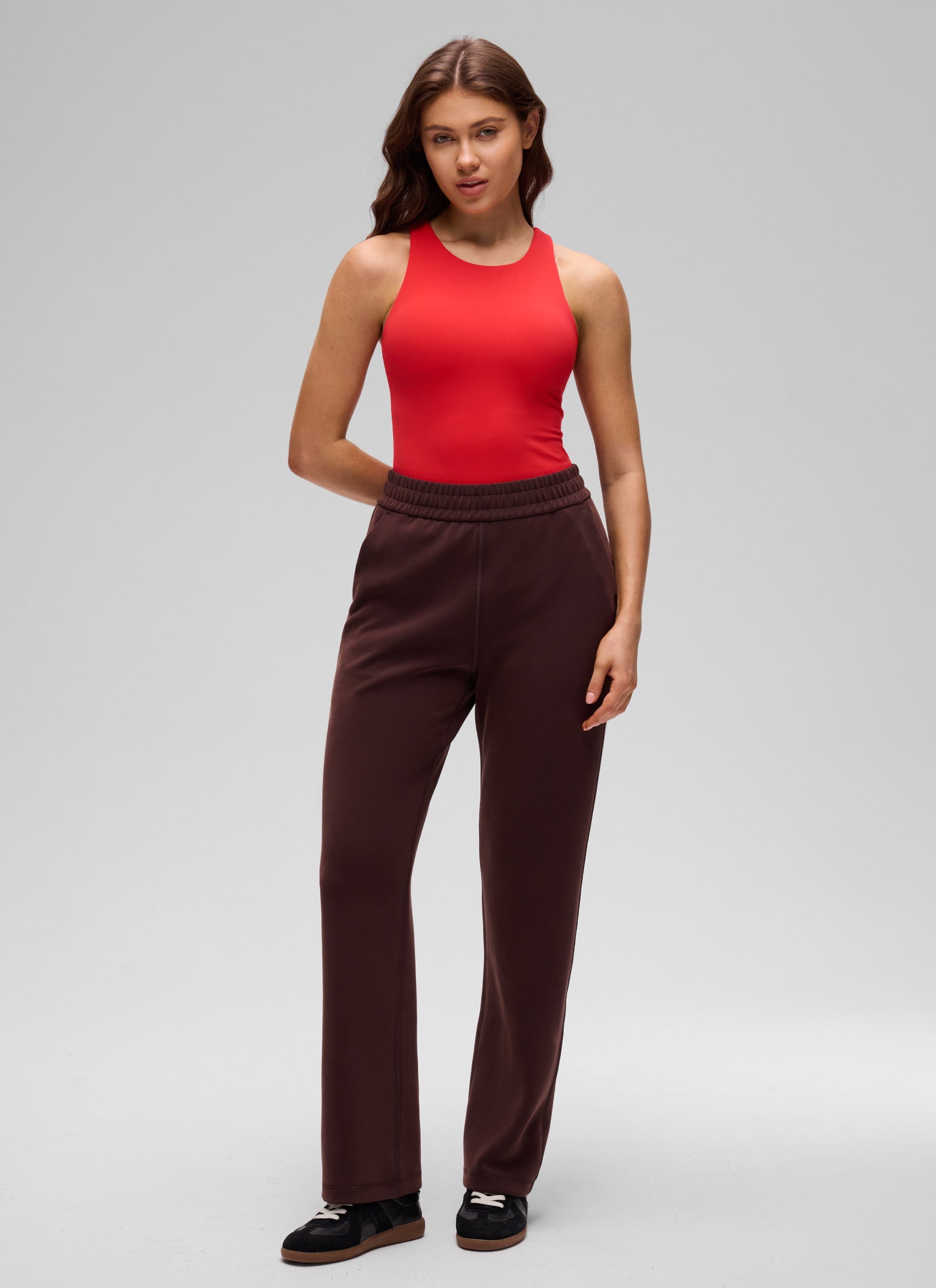CRZ YOGA Women's Yoga Slim Fit Top Butterluxe Tank Racerback High Neck Deep Red