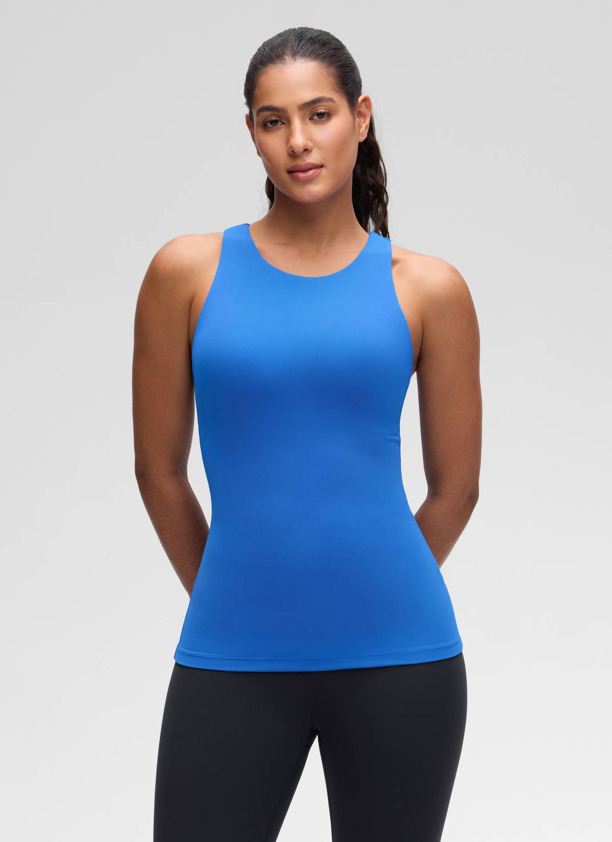 CRZ YOGA Women's Yoga Slim Fit Top Butterluxe Tank Racerback High Neck Sparkle Blue