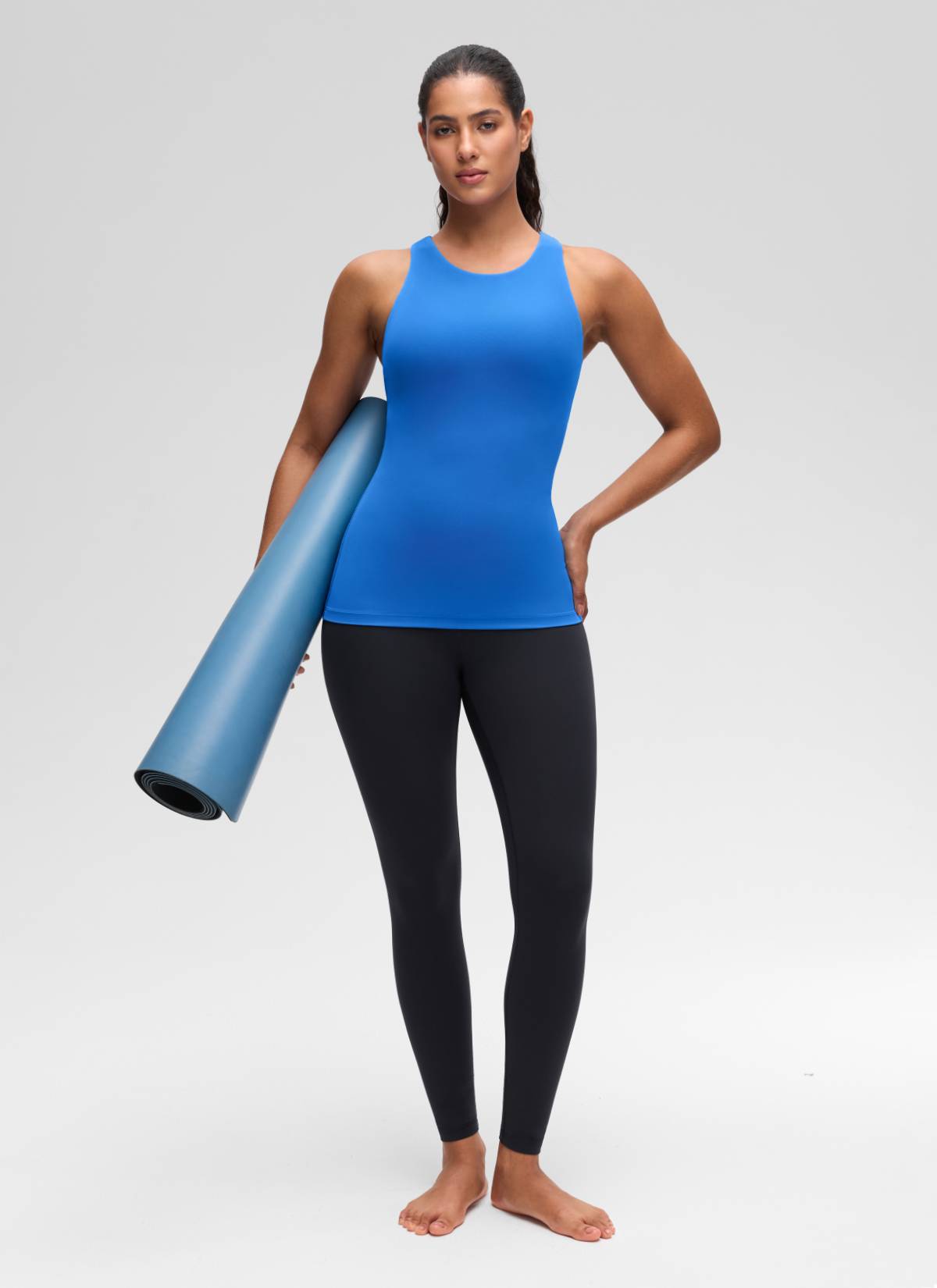 CRZ YOGA Women's Yoga Slim Fit Top Butterluxe Tank Racerback High Neck Sparkle Blue