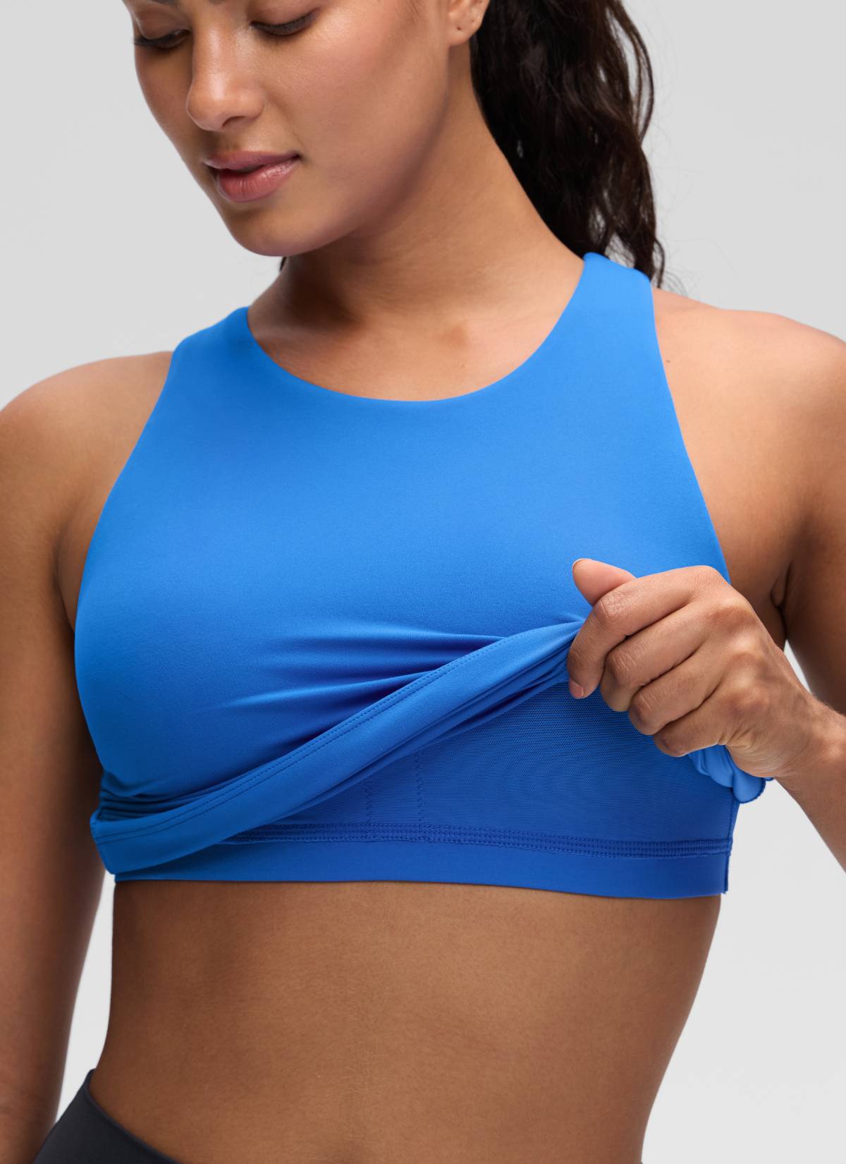CRZ YOGA Women's Yoga Slim Fit Top Butterluxe Tank Racerback High Neck Sparkle Blue