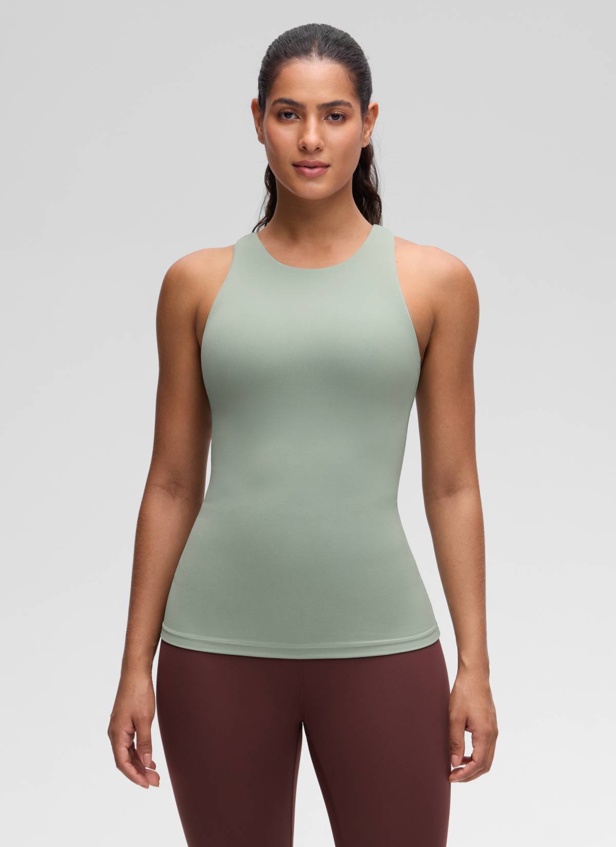 CRZ YOGA Women's Yoga Slim Fit Top Butterluxe Tank Racerback High Neck Green Palm Court