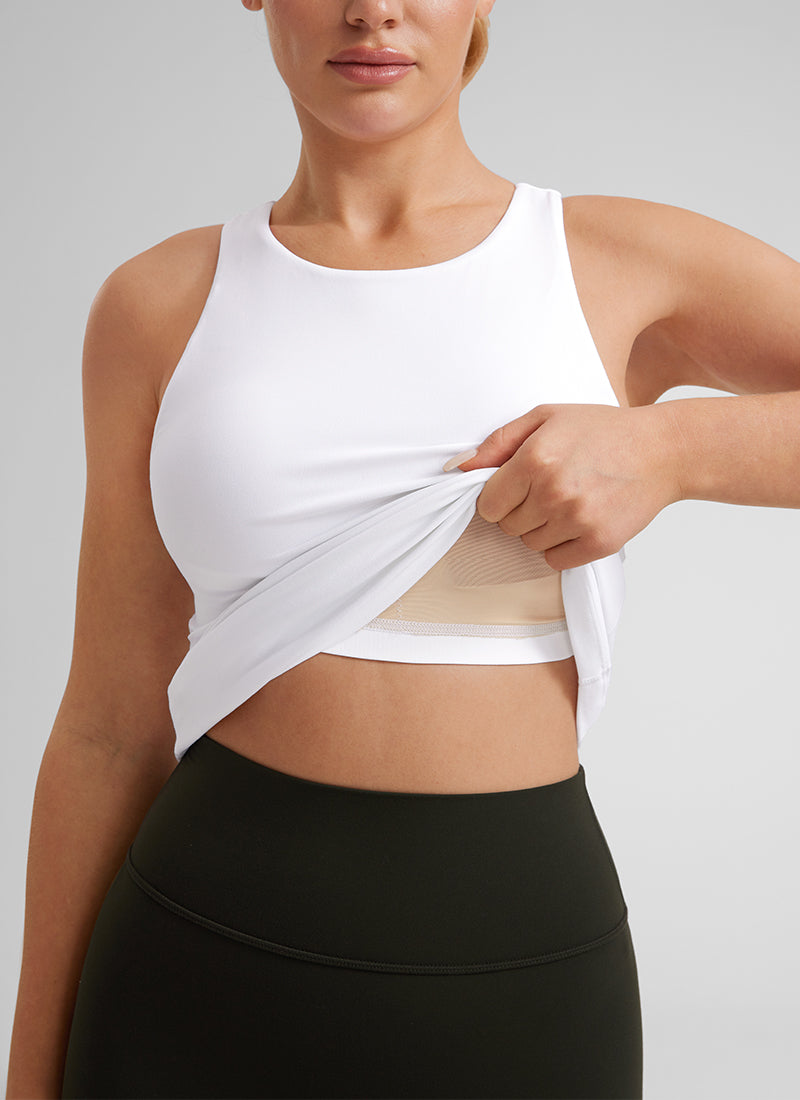 CRZ YOGA Women's Yoga Slim Fit Top Butterluxe Tank Racerback High Neck White @model_info:L