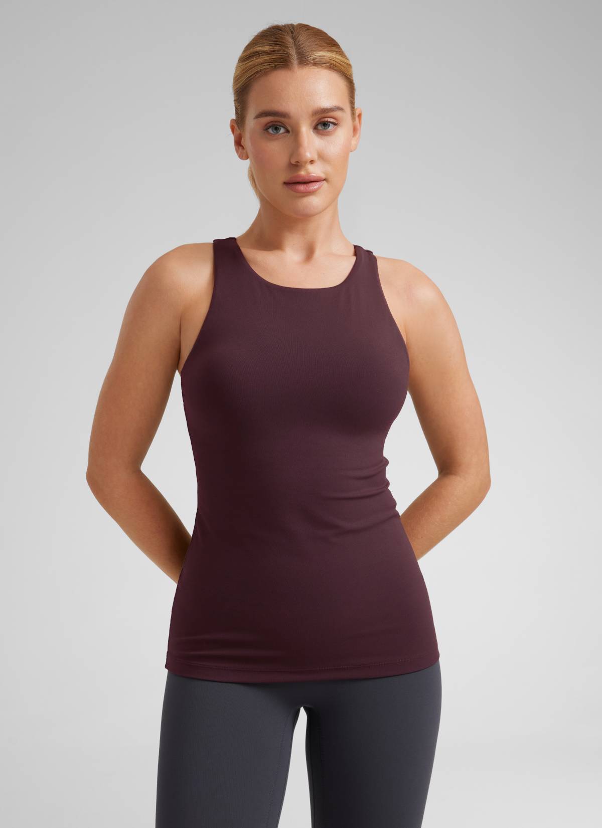 CRZ YOGA Women's Yoga Slim Fit Top Butterluxe Tank Racerback High Neck Ripe Plum