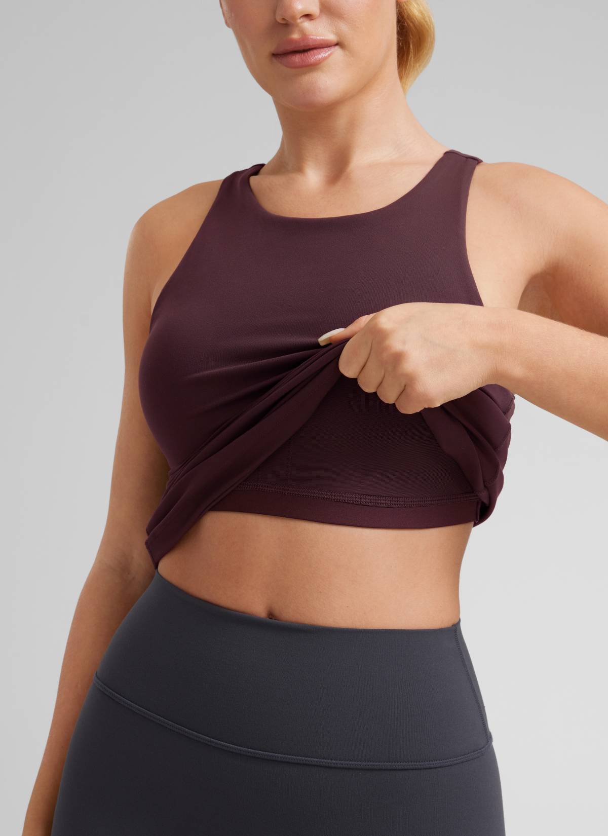 CRZ YOGA Women's Yoga Slim Fit Top Butterluxe Tank Racerback High Neck Ripe Plum