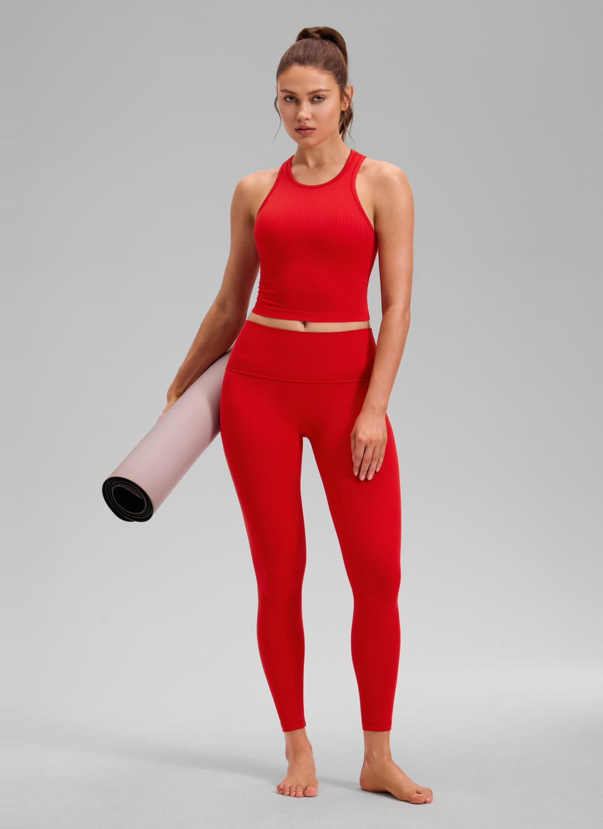 CRZ YOGA Women's Yoga Slim Fit Tops Seamless Longline Tank High Neck Deep Red @model_info:V