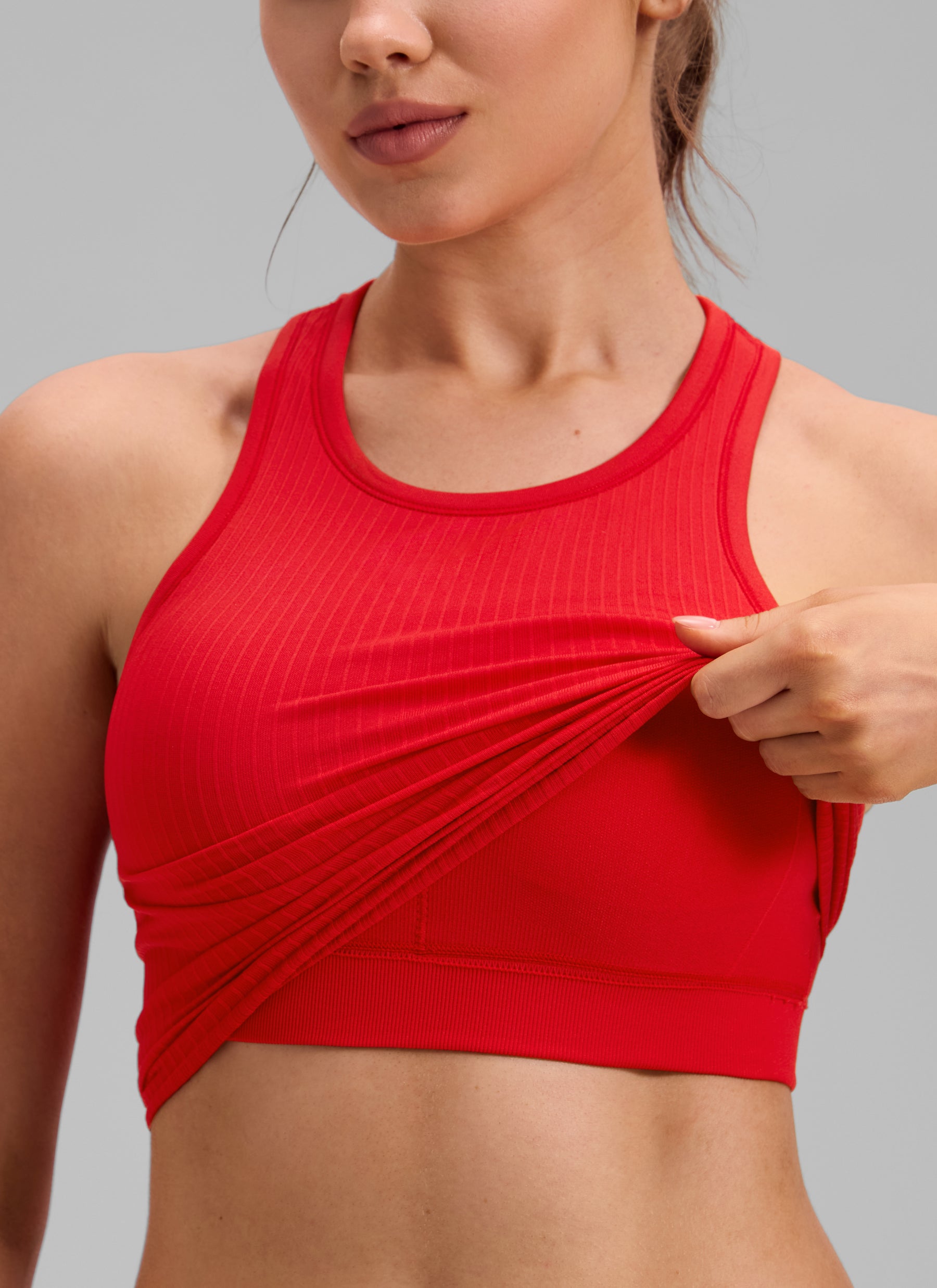 CRZ YOGA Women's Yoga Slim Fit Tops Seamless Longline Tank High Neck Deep Red