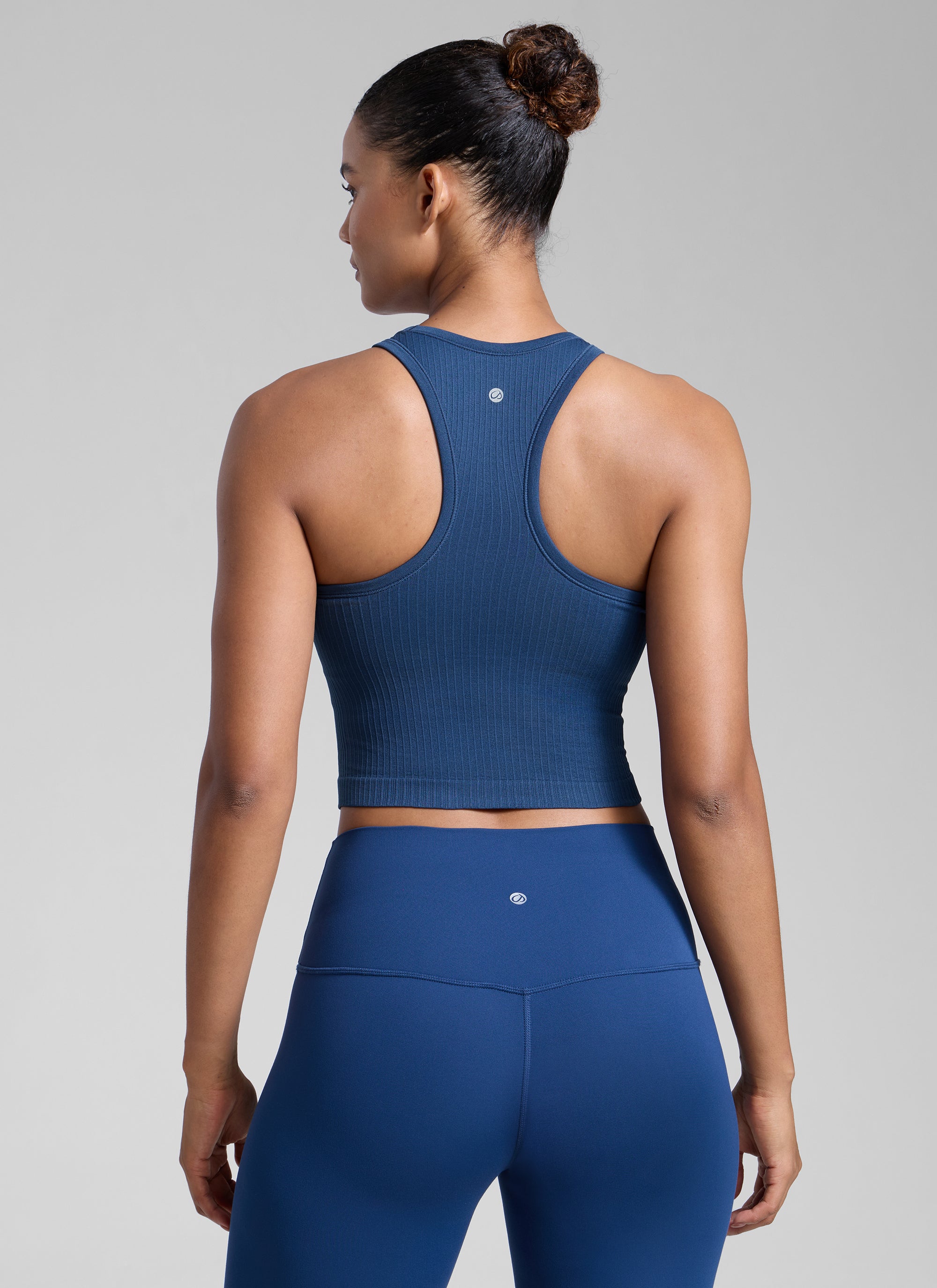 CRZ YOGA Women's Yoga Slim Fit Tops Seamless Longline Tank High Neck French Navy
