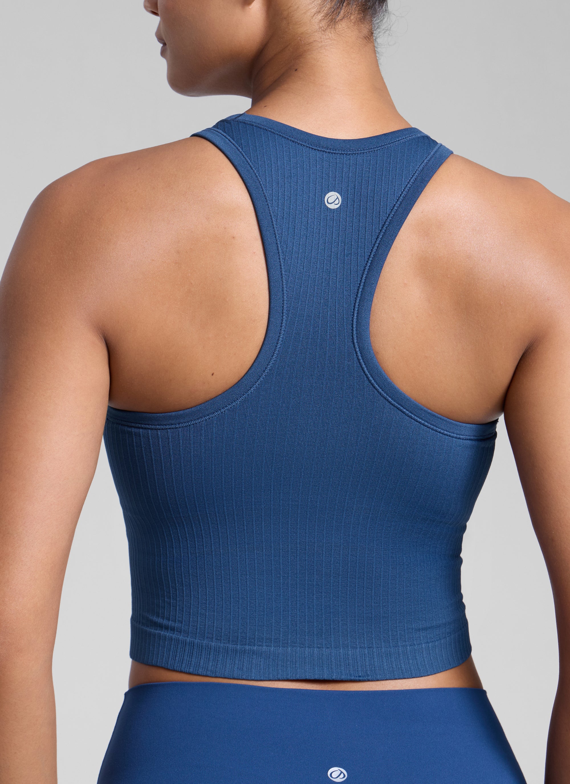 CRZ YOGA Women's Yoga Slim Fit Tops Seamless Longline Tank High Neck French Navy