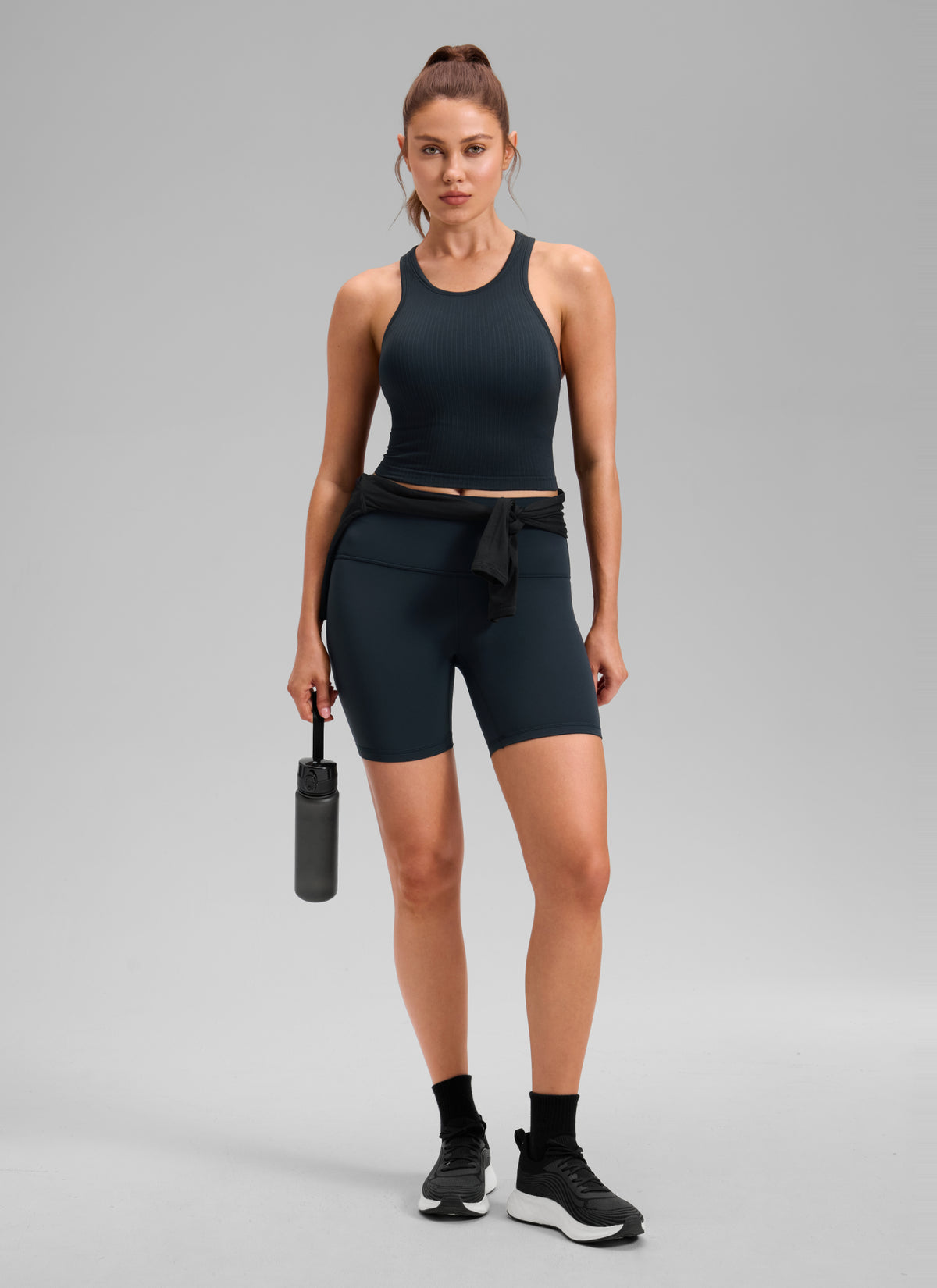 CRZ YOGA Women's Yoga Slim Fit Tops Seamless Longline Tank High Neck True Navy @model_info:V