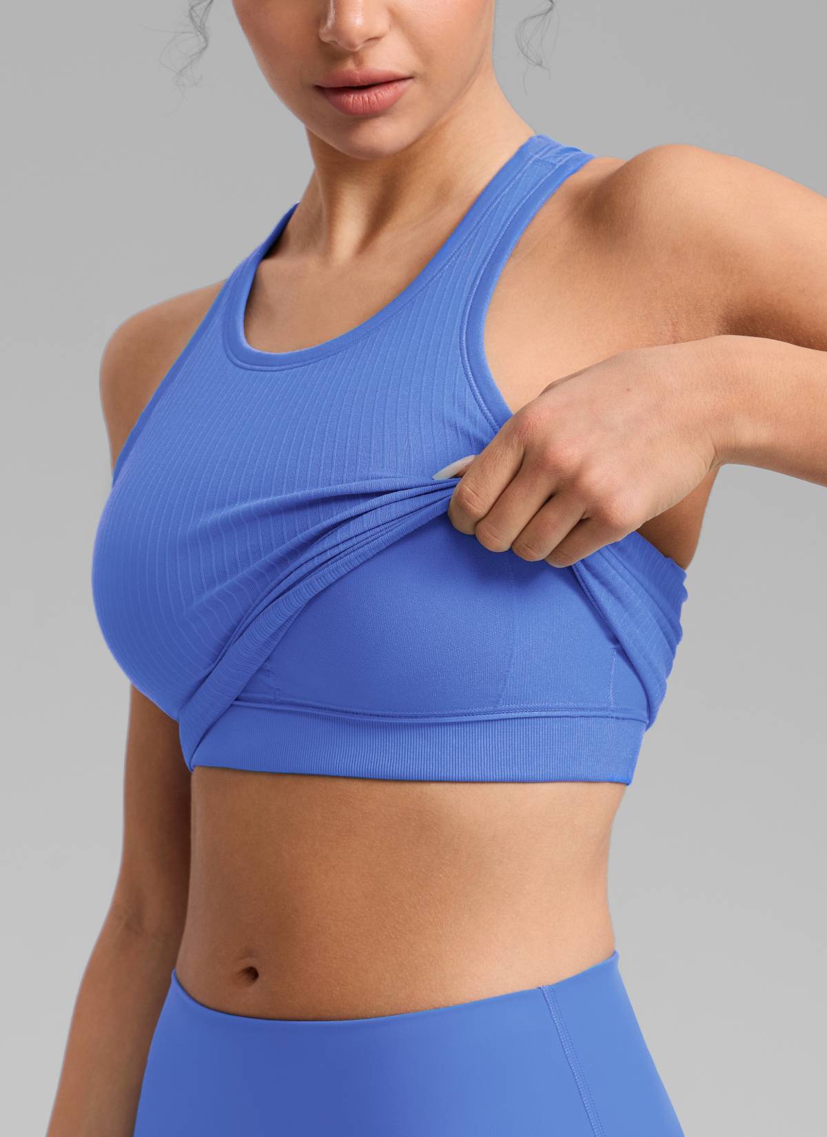 CRZ YOGA Women's Yoga Slim Fit Tops Seamless Longline Tank High Neck Wild Indigo
