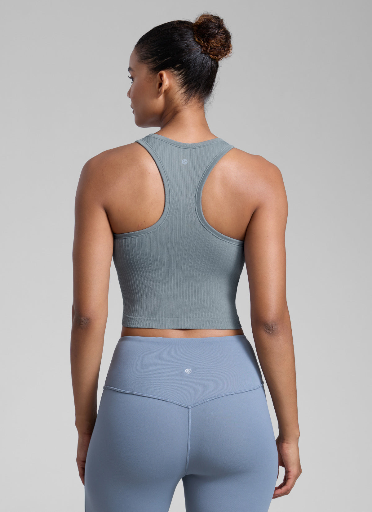 CRZ YOGA Women's Yoga Slim Fit Tops Seamless Longline Tank High Neck Belgian Blue