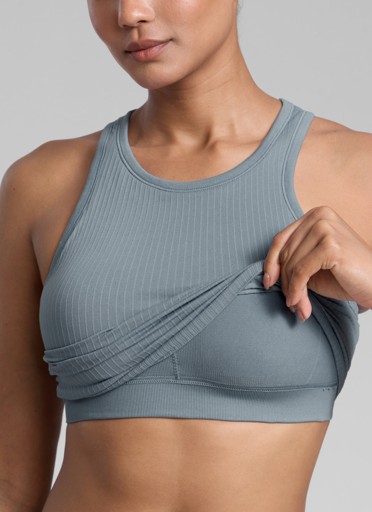 CRZ YOGA Women's Yoga Slim Fit Tops Seamless Longline Tank High Neck Belgian Blue