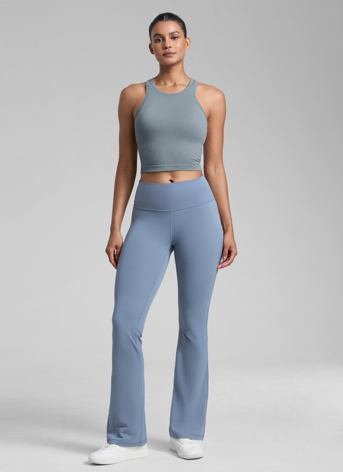 CRZ YOGA Women's Yoga Slim Fit Tops Seamless Longline Tank High Neck Belgian Blue