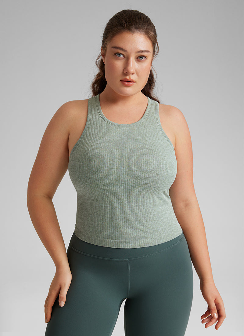 CRZ YOGA Women's Yoga Slim Fit Tops Seamless Longline Tank High Neck Darkish Green @model_info:Victoria