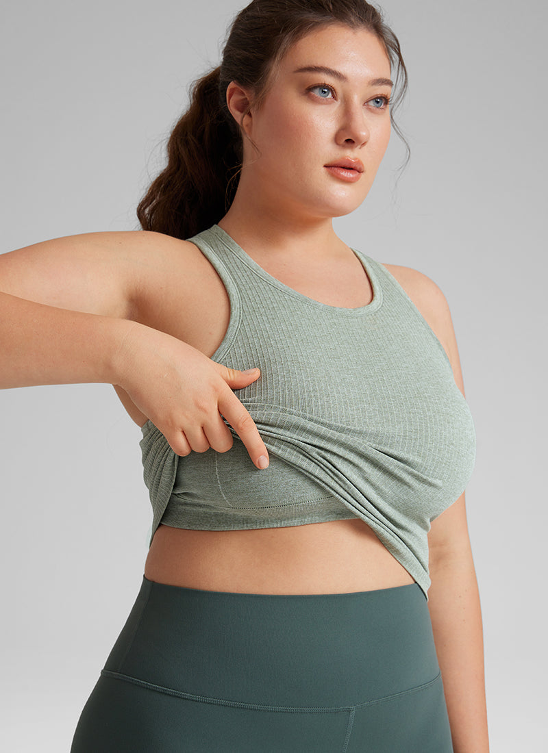 CRZ YOGA Women's Yoga Slim Fit Tops Seamless Longline Tank High Neck Darkish Green @model_info:Victoria