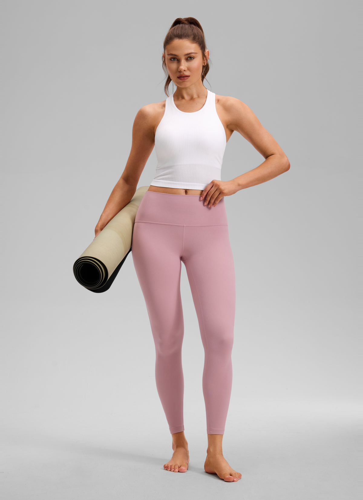 CRZ YOGA Women's Yoga Slim Fit Tops Seamless Longline Tank High Neck White @model_info:V