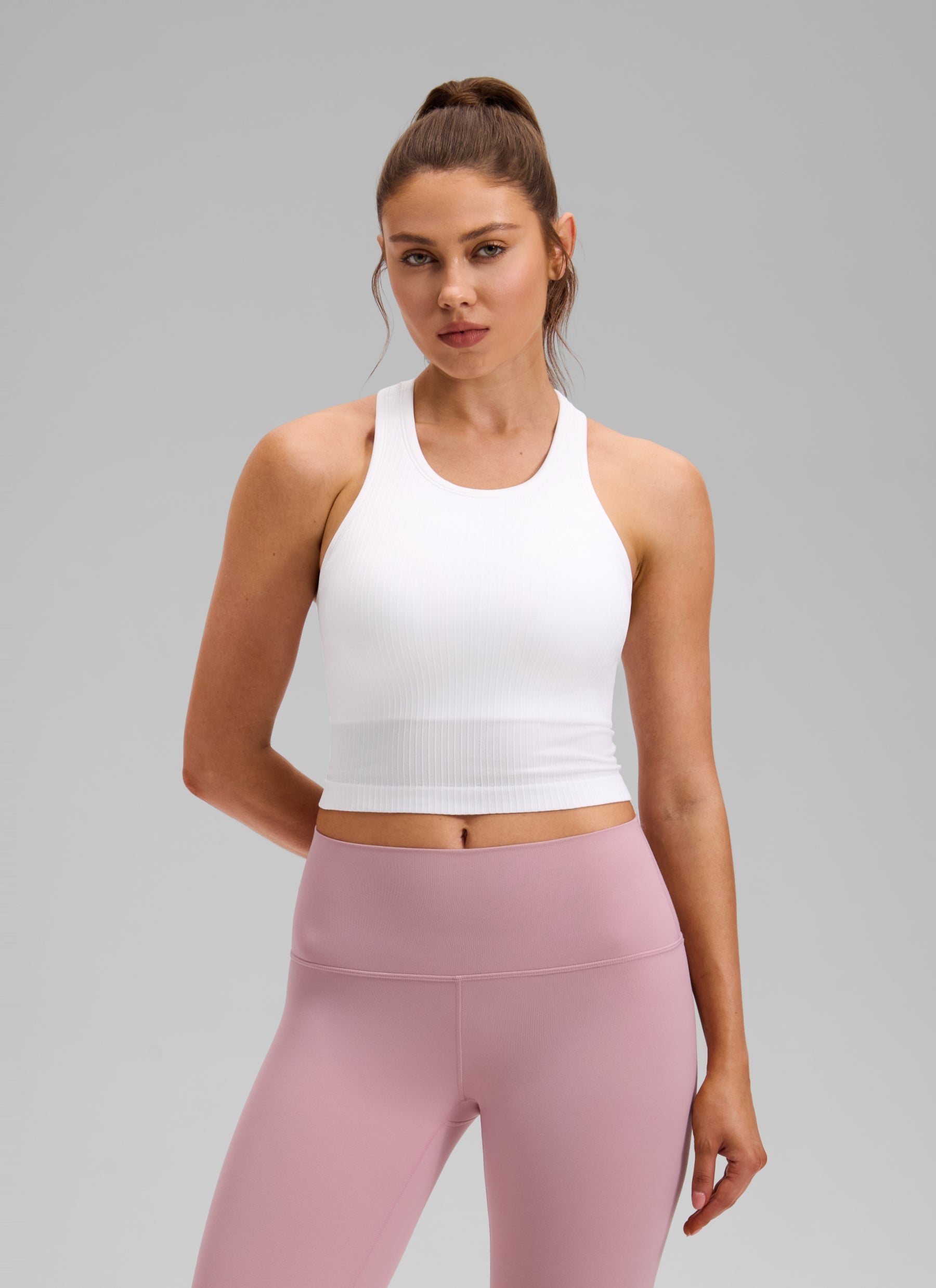 CRZ YOGA Women's Yoga Slim Fit Tops Seamless Longline Tank High Neck White @model_info:V