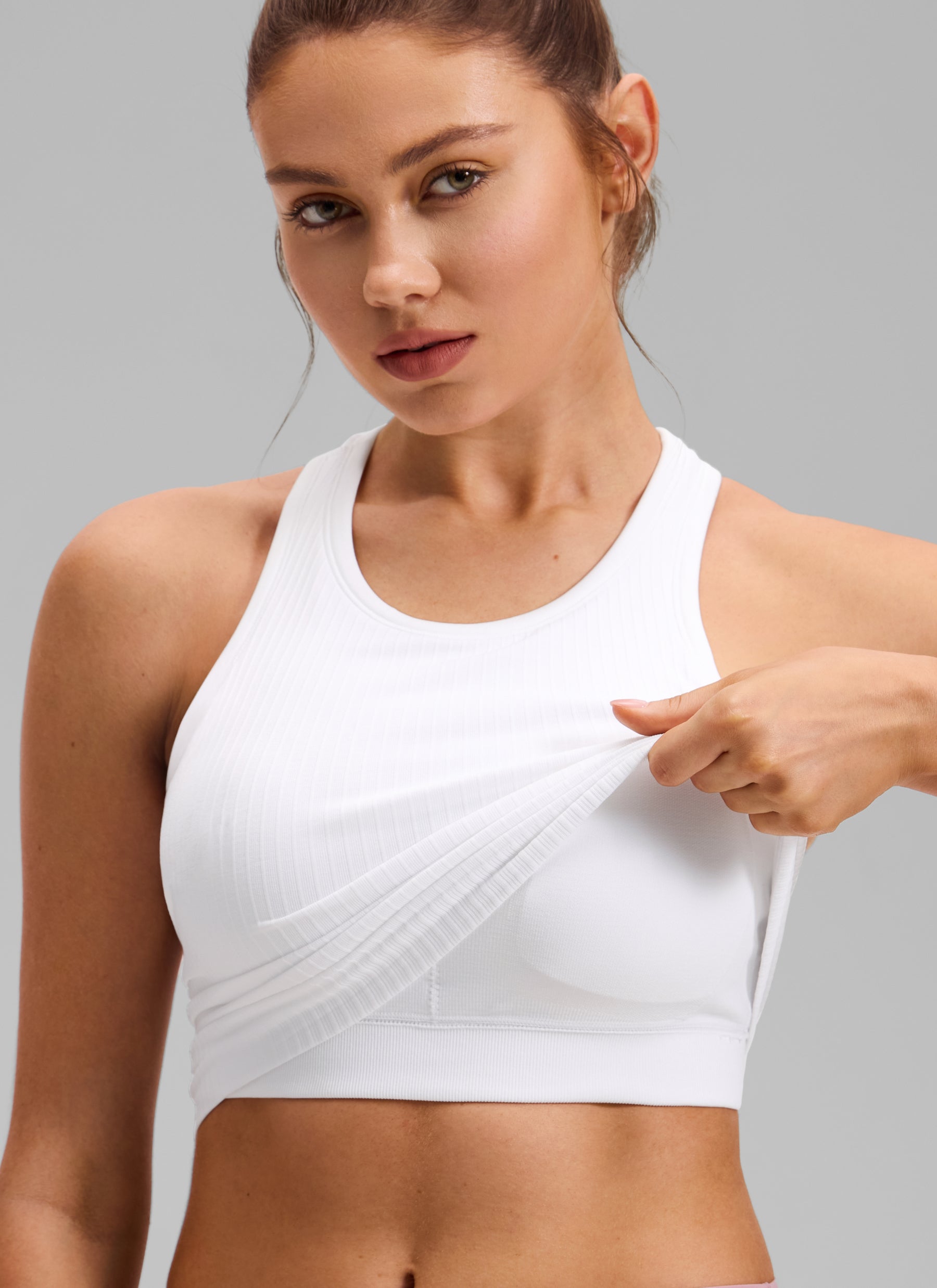 CRZ YOGA Women's Yoga Slim Fit Tops Seamless Longline Tank High Neck White @model_info:V