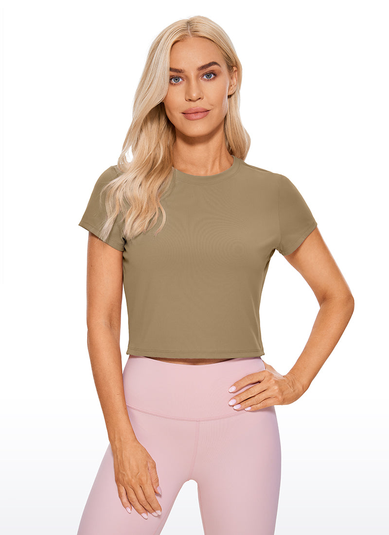 CRZ YOGA Women's Yoga Classic Fit Top Butterluxe Cropped Short Sleeves Soul Brown