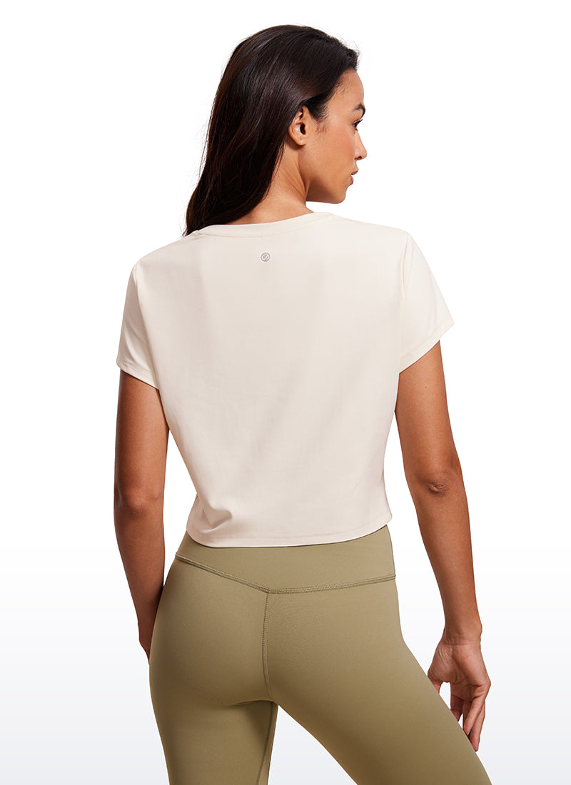 CRZ YOGA Women's Yoga Classic Fit Top Butterluxe Cropped Short Sleeves White Apricot