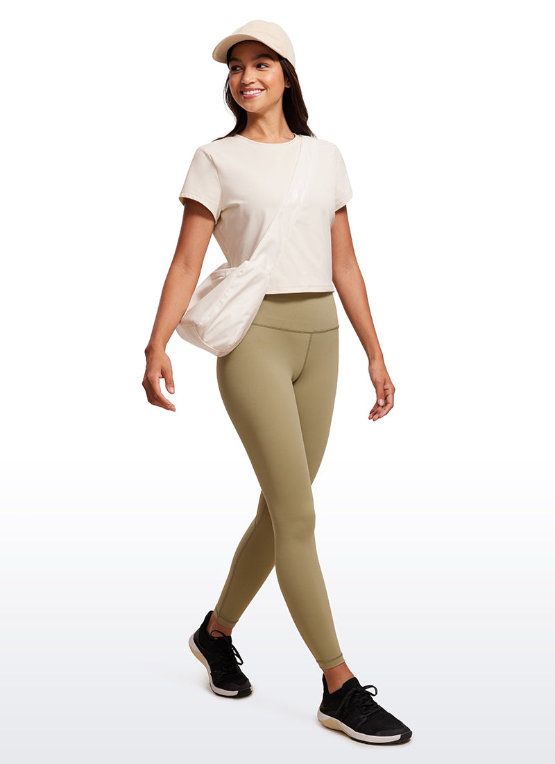 CRZ YOGA Women's Yoga Classic Fit Top Butterluxe Cropped Short Sleeves White Apricot