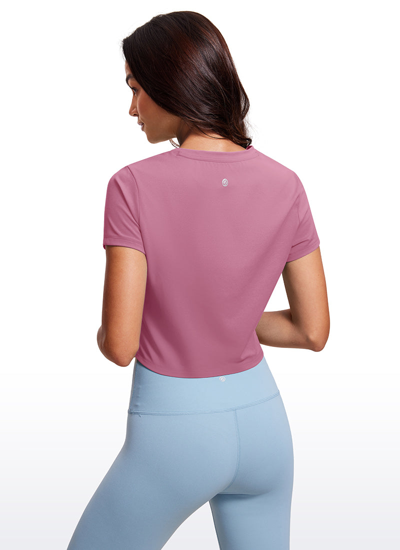 CRZ YOGA Women's Yoga Classic Fit Top Butterluxe Cropped Short Sleeves Velvet Dust