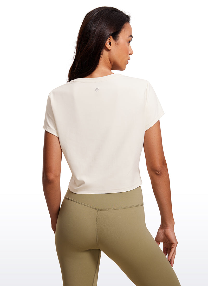 CRZ YOGA Women's Yoga Classic Fit Top Butterluxe Cropped Short Sleeves Milky White