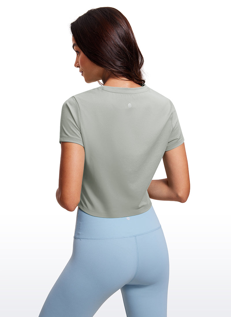 CRZ YOGA Women's Yoga Classic Fit Top Butterluxe Cropped Short Sleeves Sterling