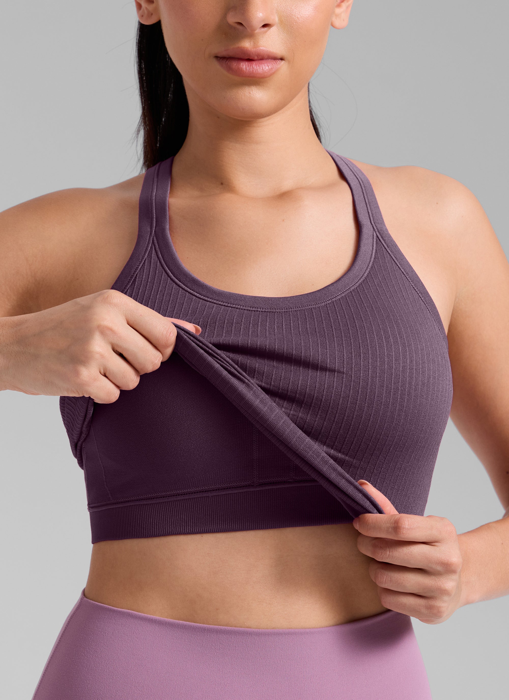 CRZ YOGA Women's Yoga Slim Fit Seamless Tank Crew Neck Waist Length Grape Thistle Purple @model_info:B