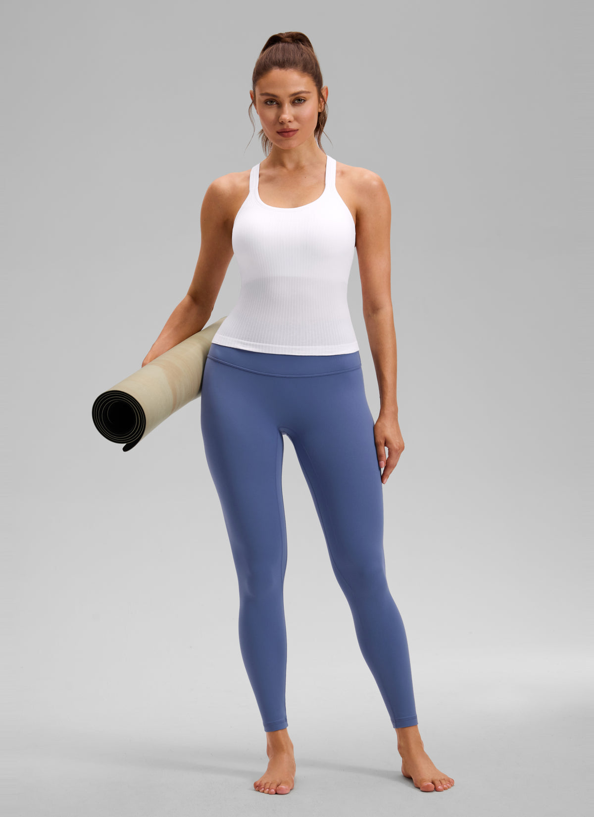 CRZ YOGA Women's Yoga Slim Fit Seamless Tank Crew Neck Waist Length White @model_info:V