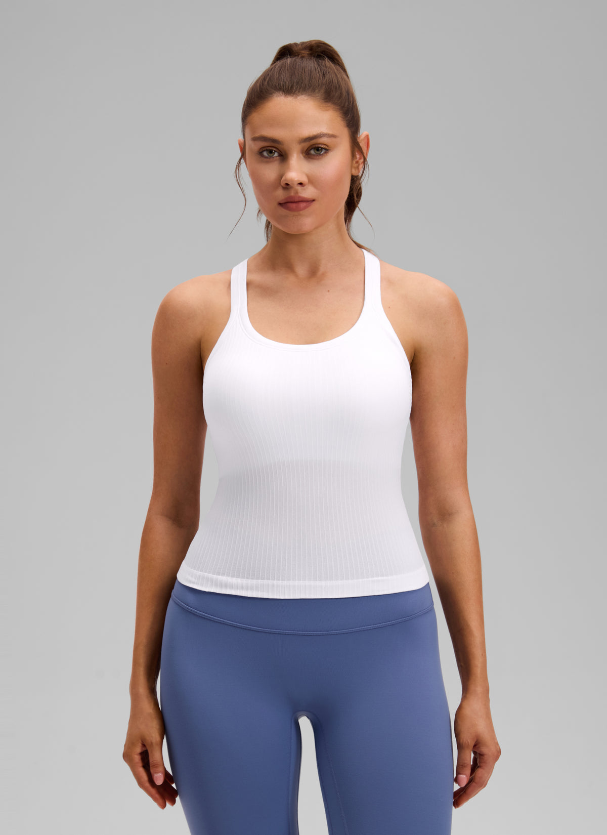 CRZ YOGA Women's Yoga Slim Fit Seamless Tank Crew Neck Waist Length White @model_info:V