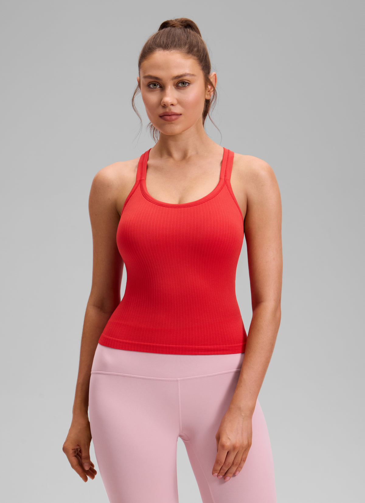 CRZ YOGA Women's Yoga Slim Fit Seamless Tank Crew Neck Waist Length Deep Red @model_info:V