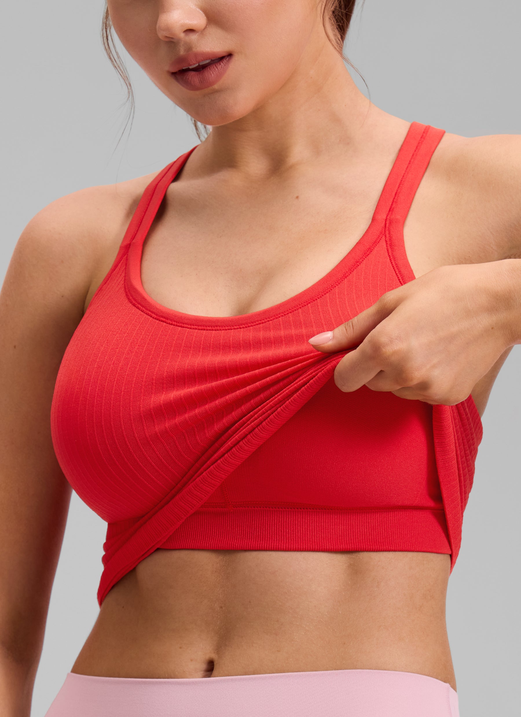 CRZ YOGA Women's Yoga Slim Fit Seamless Tank Crew Neck Waist Length Deep Red @model_info:V