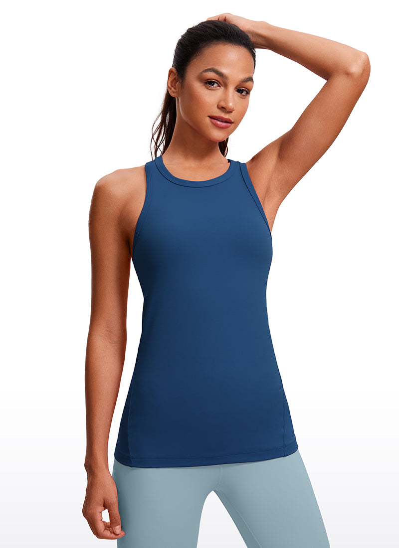 CRZ YOGA Women's Yoga Slim Fit Top Butterluxe Tank Racerback High Neck French Navy