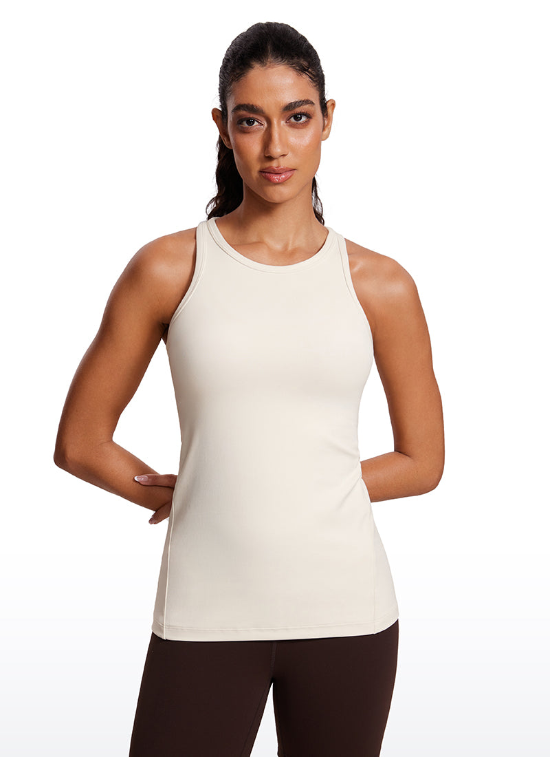 CRZ YOGA Women's Yoga Slim Fit Top Butterluxe Tank Racerback High Neck Milky White
