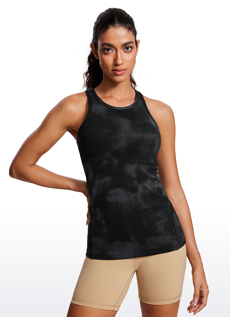 CRZ YOGA Women's Yoga Slim Fit Top Butterluxe Tank Racerback High Neck Black Tie Dye Flowers