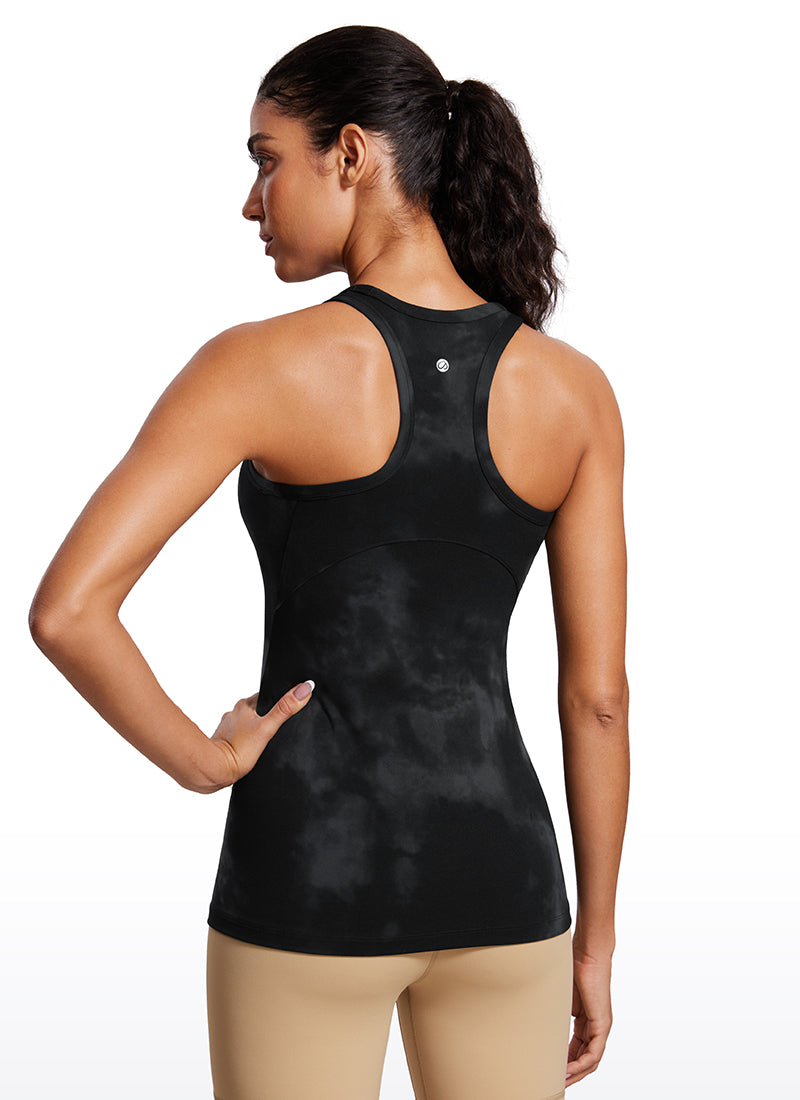 CRZ YOGA Women's Yoga Slim Fit Top Butterluxe Tank Racerback High Neck Black Tie Dye Flowers