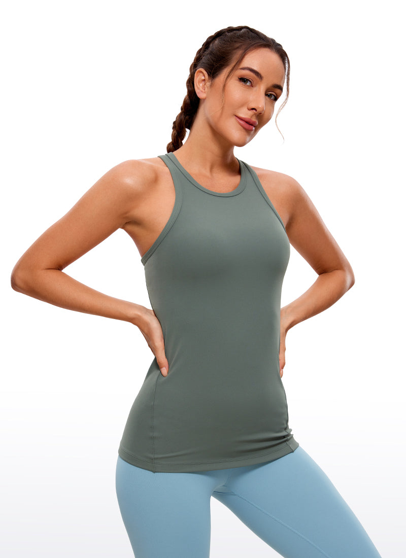 CRZ YOGA Women's Yoga Slim Fit Top Butterluxe Tank Racerback High Neck Grey Sage