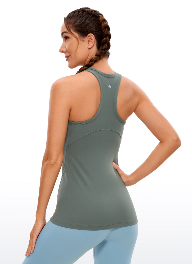 CRZ YOGA Women's Yoga Slim Fit Top Butterluxe Tank Racerback High Neck Grey Sage