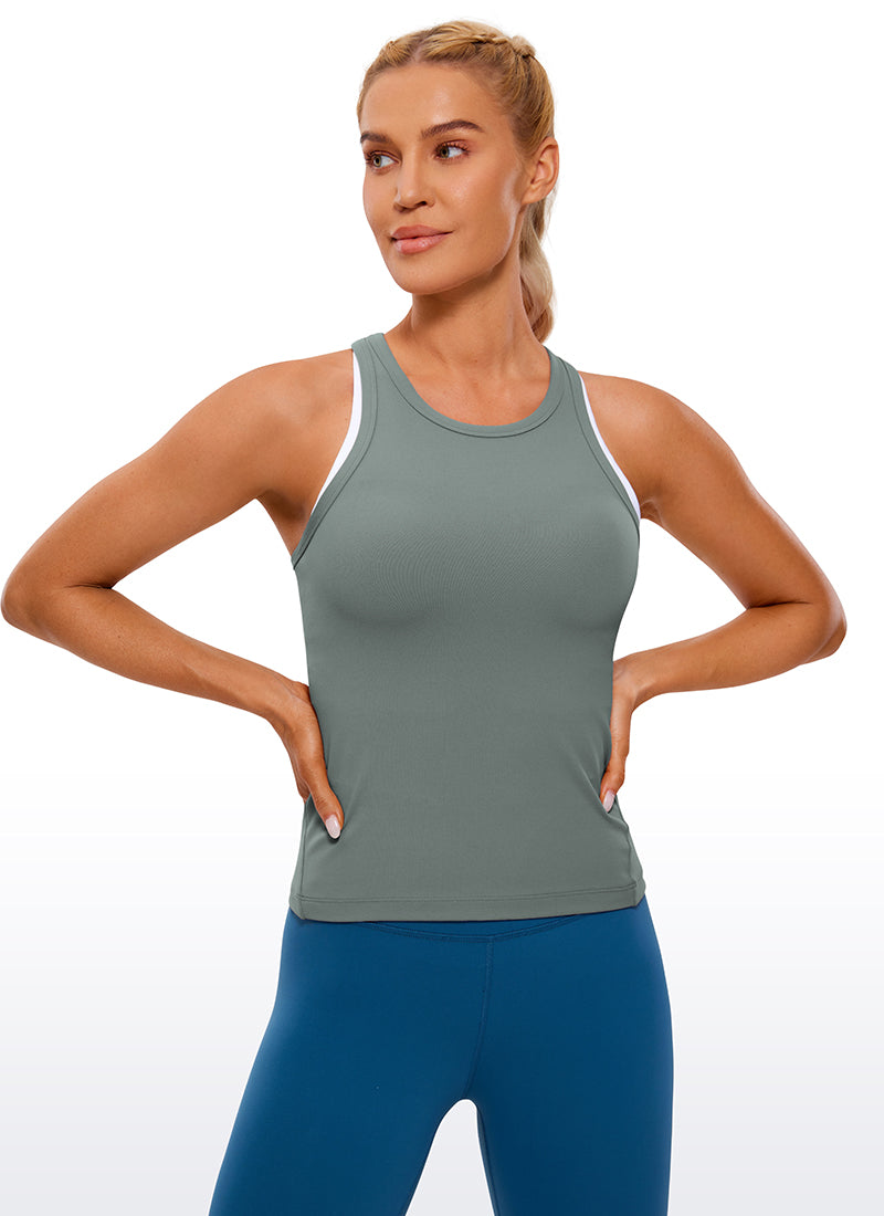 CRZ YOGA Women's Yoga Tight Fit Tops Butterluxe Tank Top High Neck Grey Sage