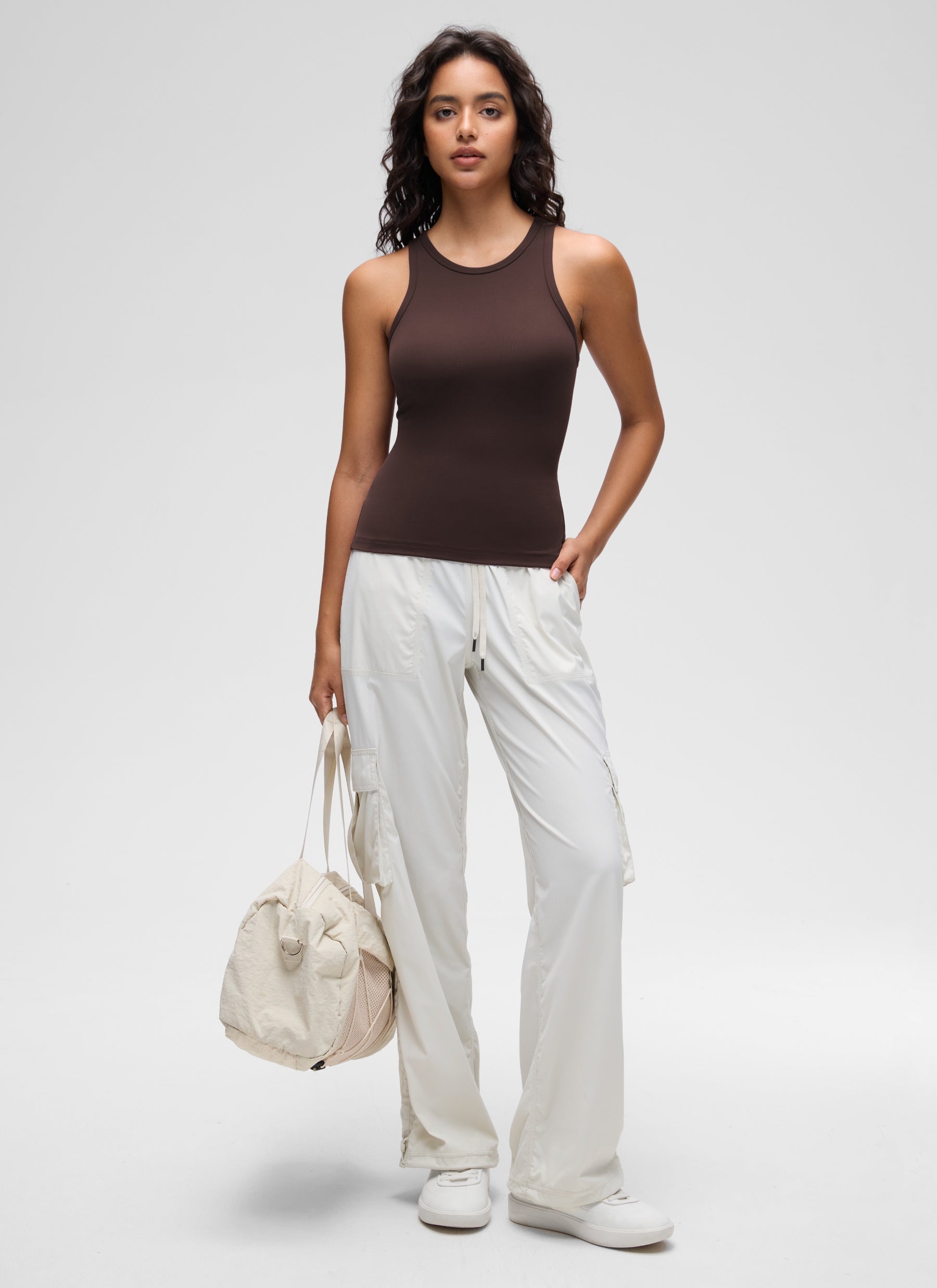 CRZ YOGA Women's Yoga Tight Fit Tops Butterluxe Tank Top High Neck Hot Fudge Brown